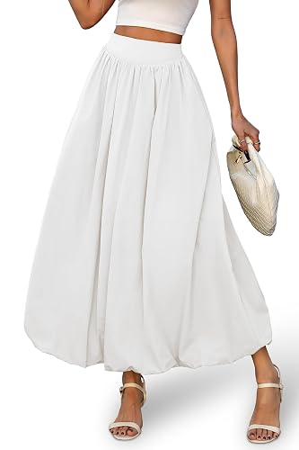 Women's Bubble Maxi Skirt | Elastic Waist Puffy Hem A-Line, Flowy Long Ruffle Skirt with Pockets, Y2K Casual Dress, Cute Summer Fashion Outfit